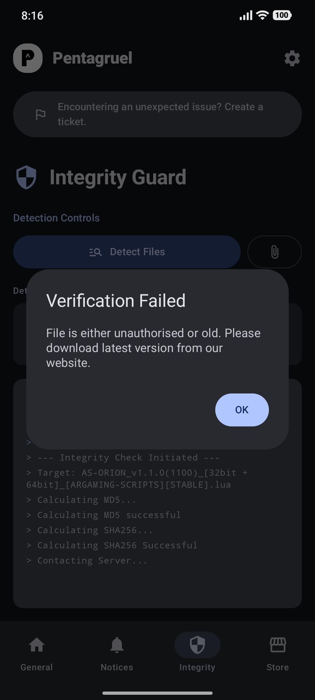 Failure Dialog